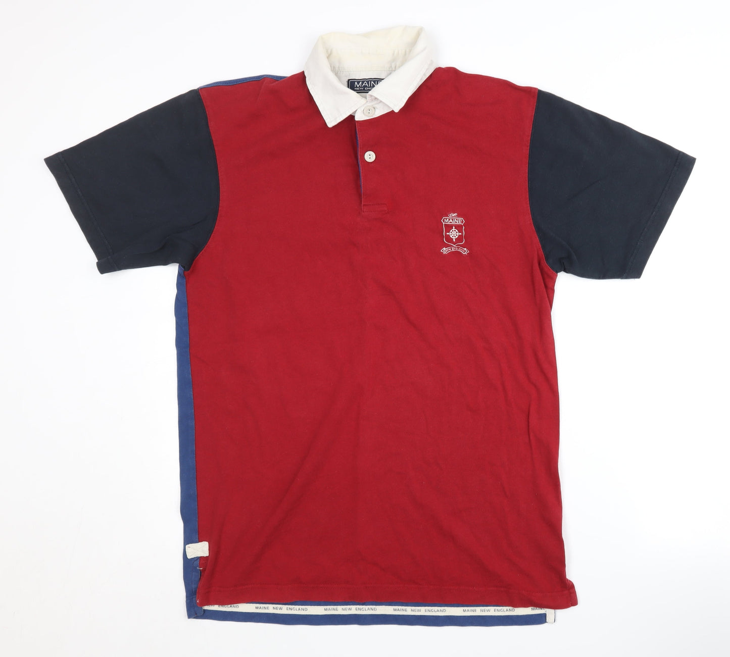 Maine New England Men's Polo Shirt Red Blue Size S