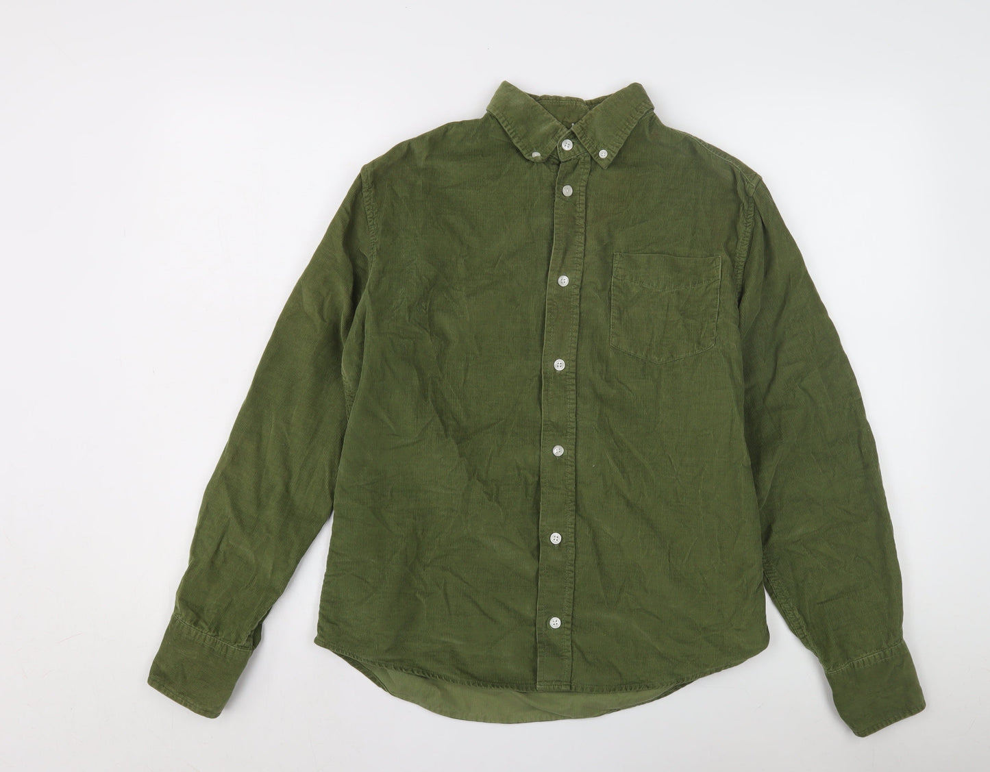 SUIT Men's Green Corduroy Button-Up Shirt Size S