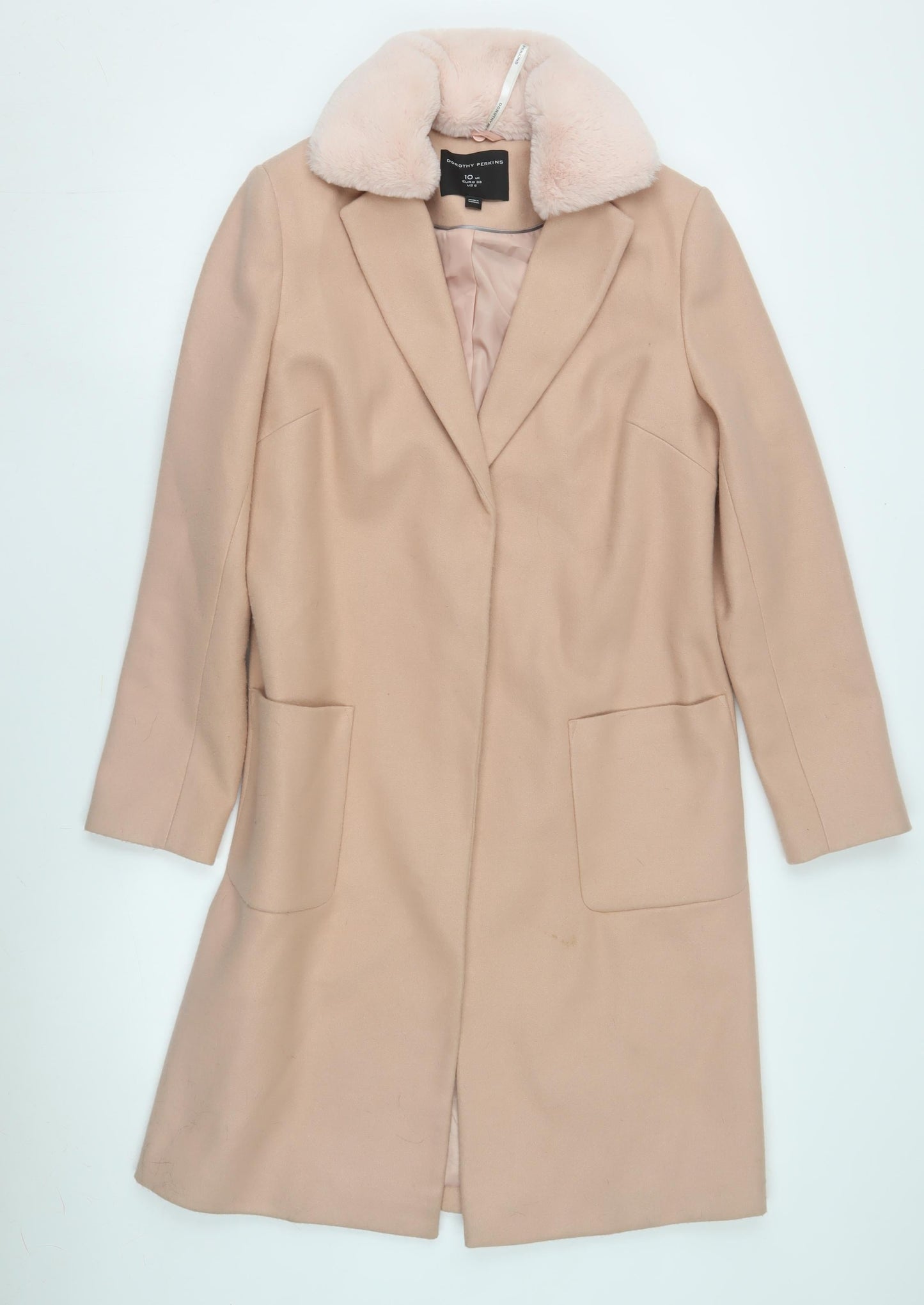 Womens UK Size 10 Dorothy Perkins Beige Overcoat
