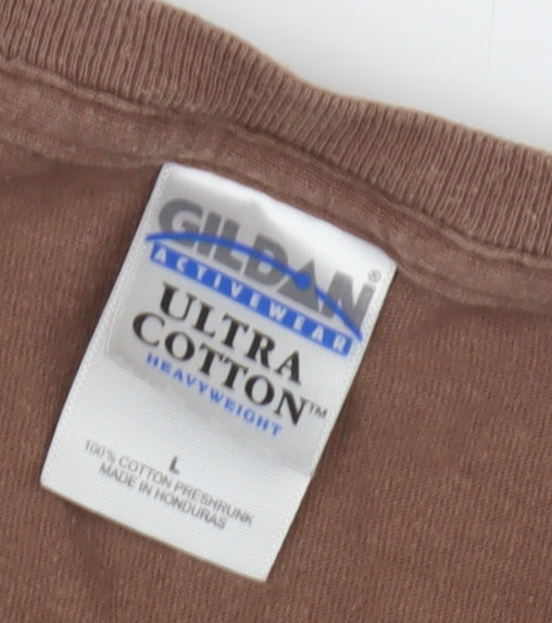 Mens UK Size L Gildan Brown  T-Shirt