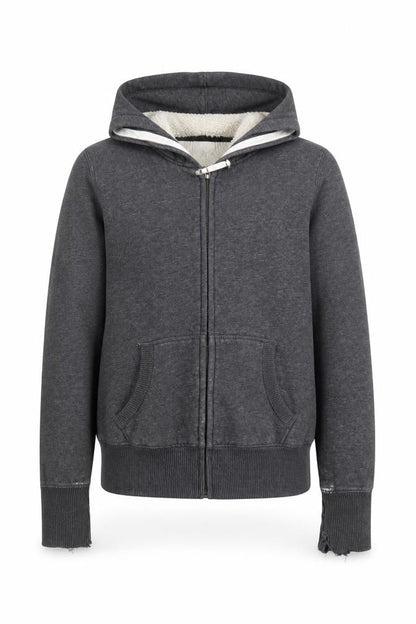 Front view of H&M boys’ grey full zip hoodie lined, size S