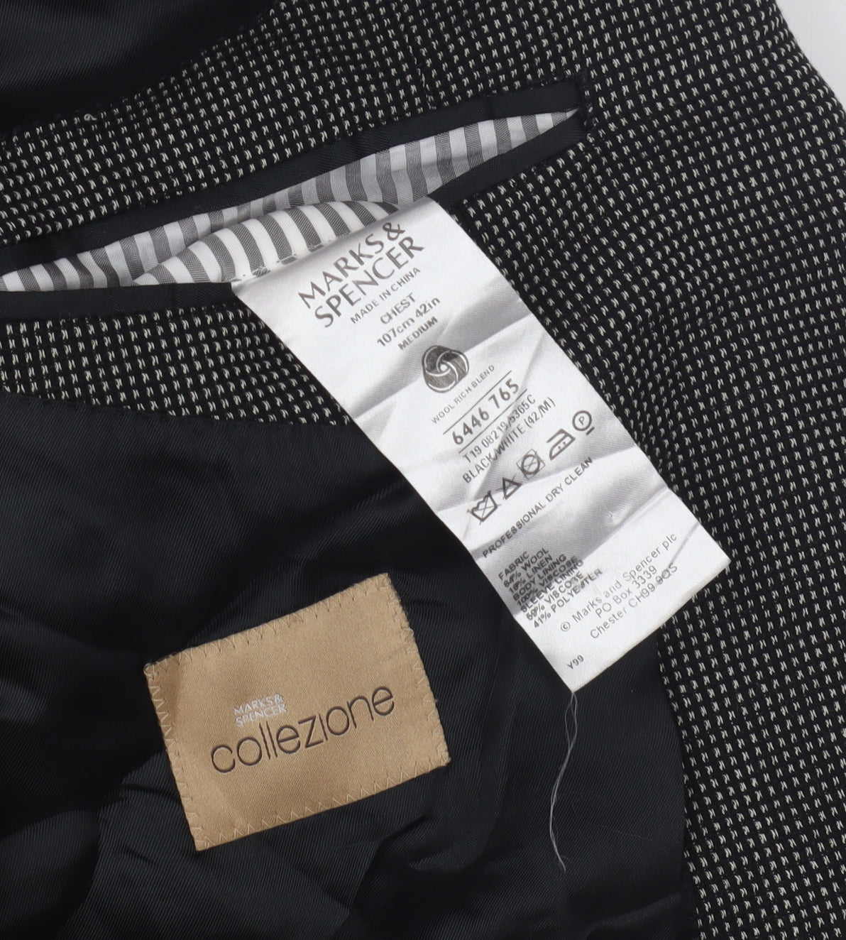Marks & Spencer Men's Black Check Blazer 42 M