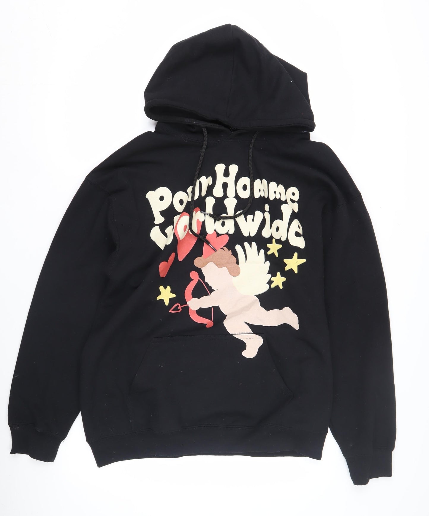 Trendy Black Men's Cupid Hoodie - Love Print, Size S