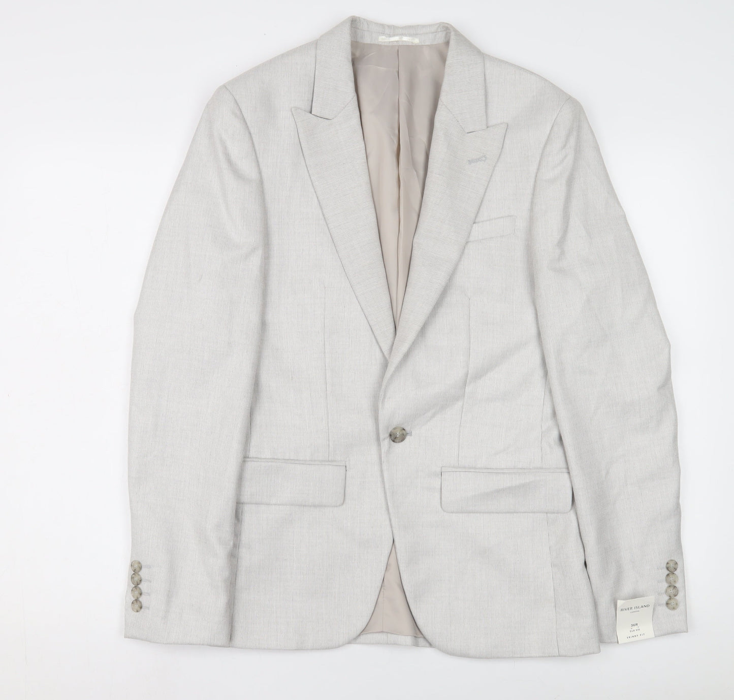 Mens UK Size 36 River Island Regular Grey Suit Jacket