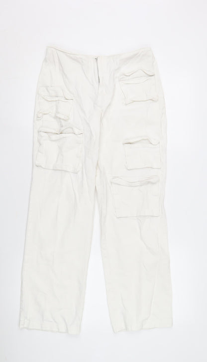 Womens UK Size 8 COLLUSION Regular Fit Cargo Ivory Trousers