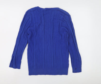 2RCC Women's Blue V-Neck Cable-Knit Jumper M