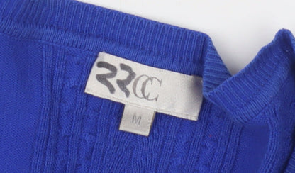 2RCC Women's Blue V-Neck Cable-Knit Jumper M