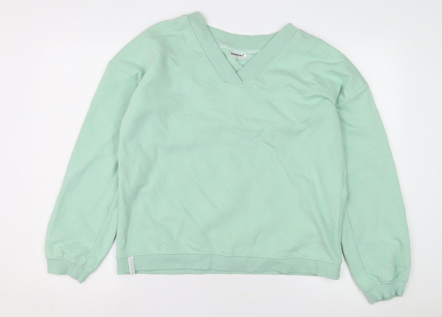 bekkin Women's Green V-Neck Pullover Sweatshirt, Size L