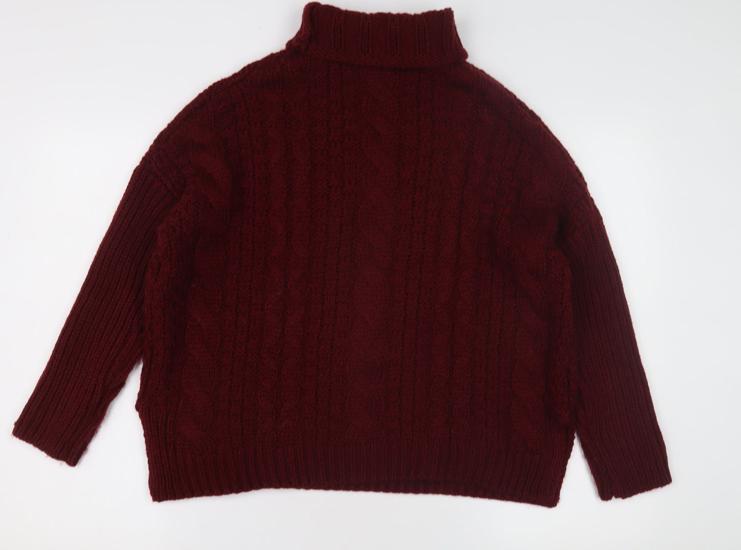 Dex Women's Red Cable-Knit Roll Neck Jumper, Size S
