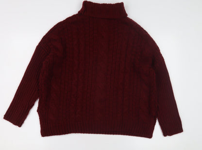 Dex Women's Red Cable-Knit Roll Neck Jumper, Size S