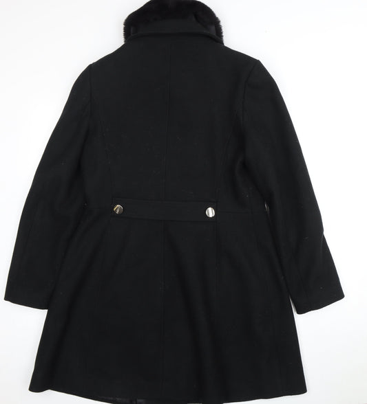 Lipsy Women's Black Fur Trim Overcoat Size 14