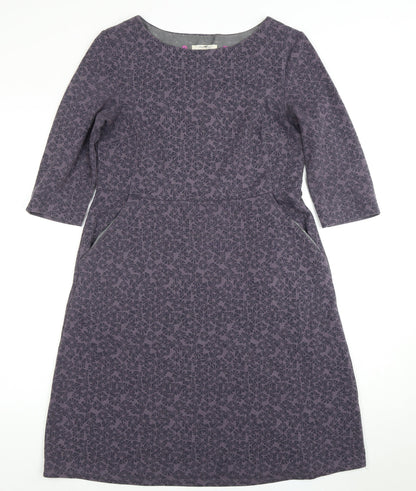 White Stuff Grey Geometric 3/4 Sleeve Women's Dress Size 12