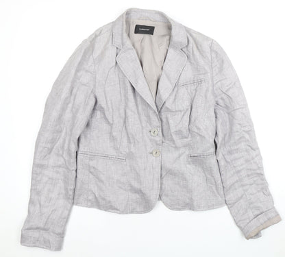 TURNOVER Women's Grey Linen Blazer, Size 12, Two-Button