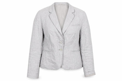 TURNOVER Women's Grey Linen Blazer, Size 12, Two-Button