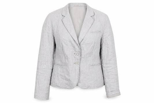 TURNOVER Women's Grey Linen Blazer, Size 12, Two-Button