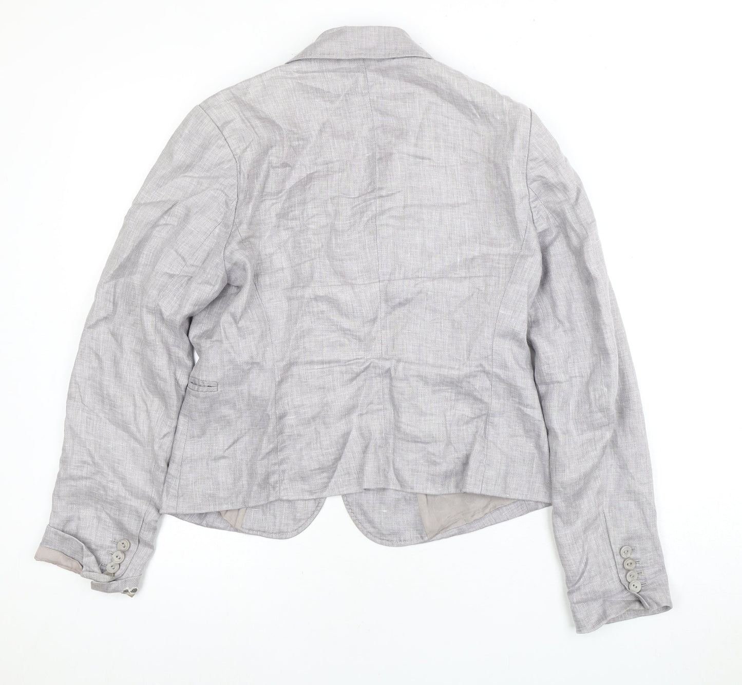 TURNOVER Women's Grey Linen Blazer, Size 12, Two-Button
