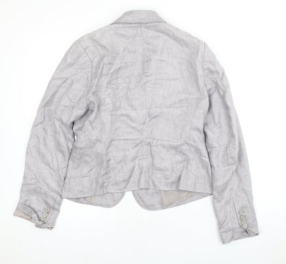 TURNOVER Women's Grey Linen Blazer, Size 12, Two-Button