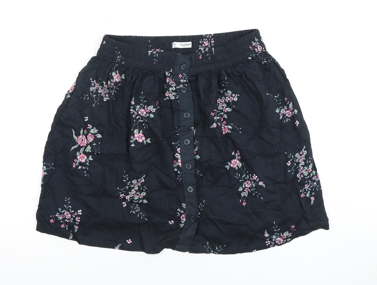 Pull&Bear Women's Black A-Line Floral Skirt, Size 10