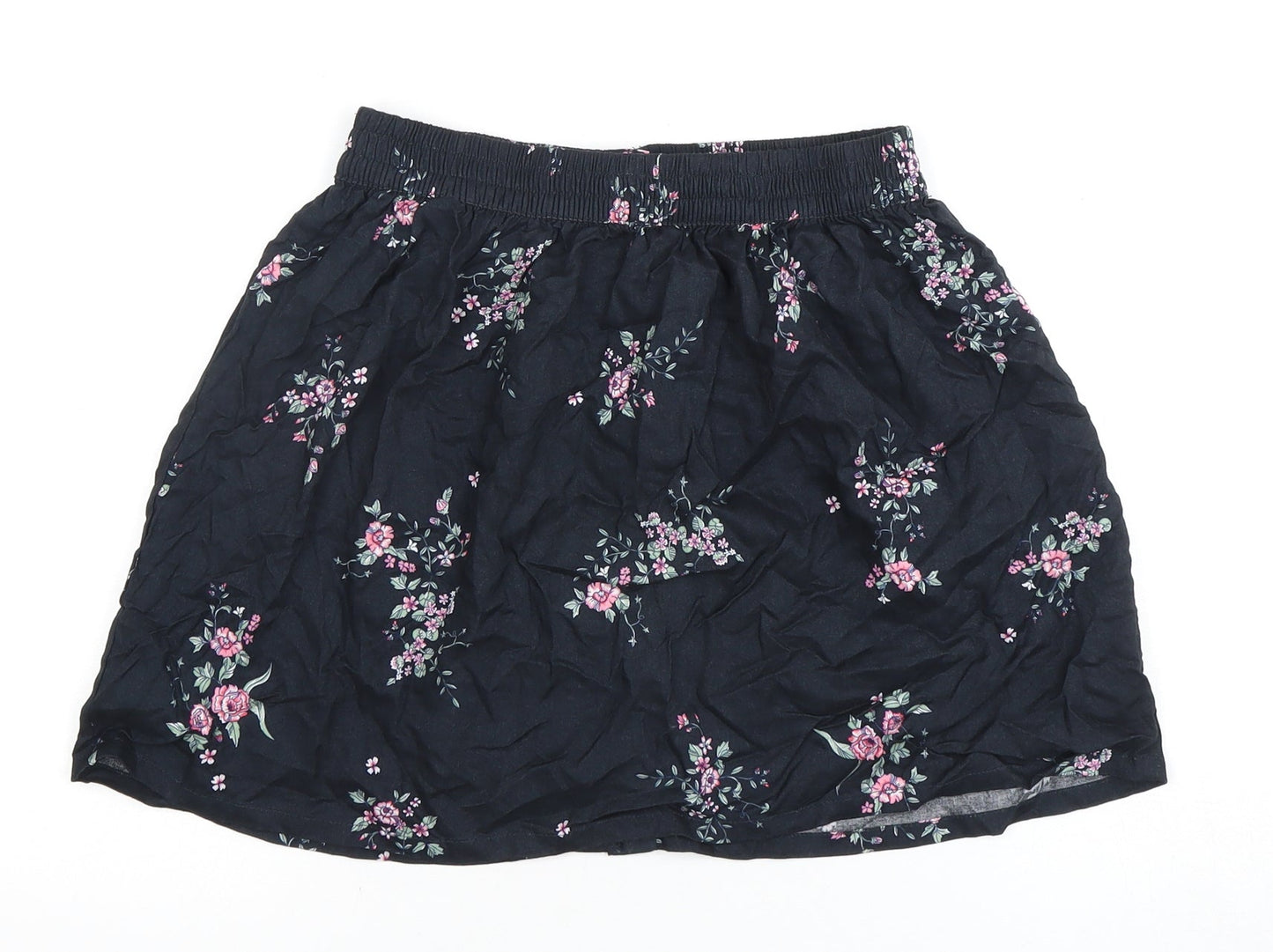 Pull&Bear Women's Black A-Line Floral Skirt, Size 10