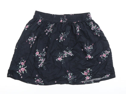 Pull&Bear Women's Black A-Line Floral Skirt, Size 10