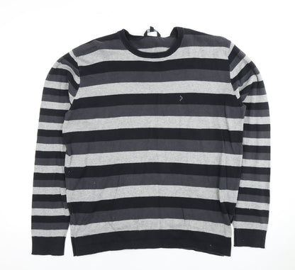 Sonneti Men's Black & Grey Striped Jumper - L