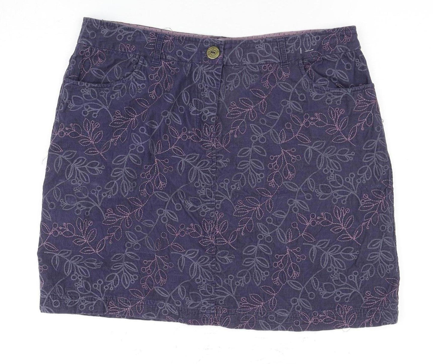 Mantaray Women's Blue Floral Corduroy Skirt, Size 14