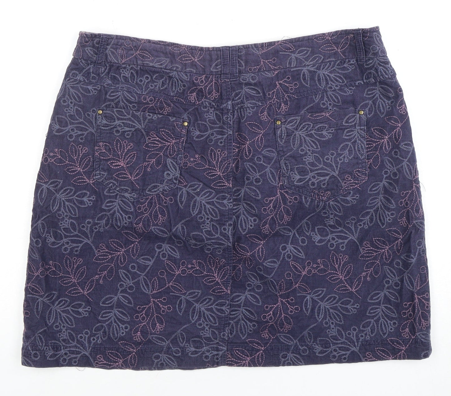 Mantaray Women's Blue Floral Corduroy Skirt, Size 14