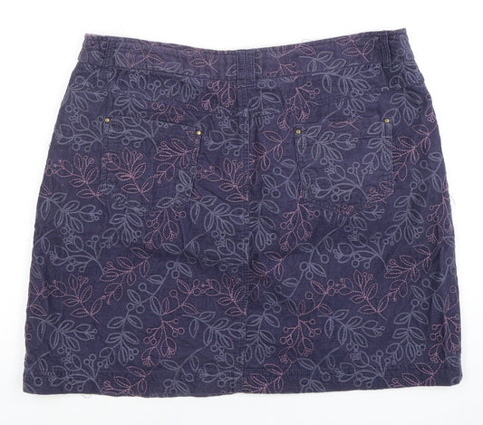 Mantaray Women's Blue Floral Corduroy Skirt, Size 14
