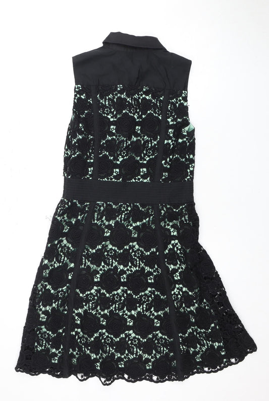 Karen Millen Women's Black A-Line Floral Dress Size 10