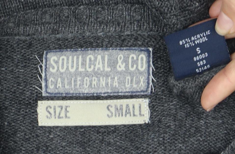 Soulcal & Co Men's Grey V-Neck Cable-Knit Pullover S