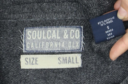 Soulcal & Co Men's Grey V-Neck Cable-Knit Pullover S