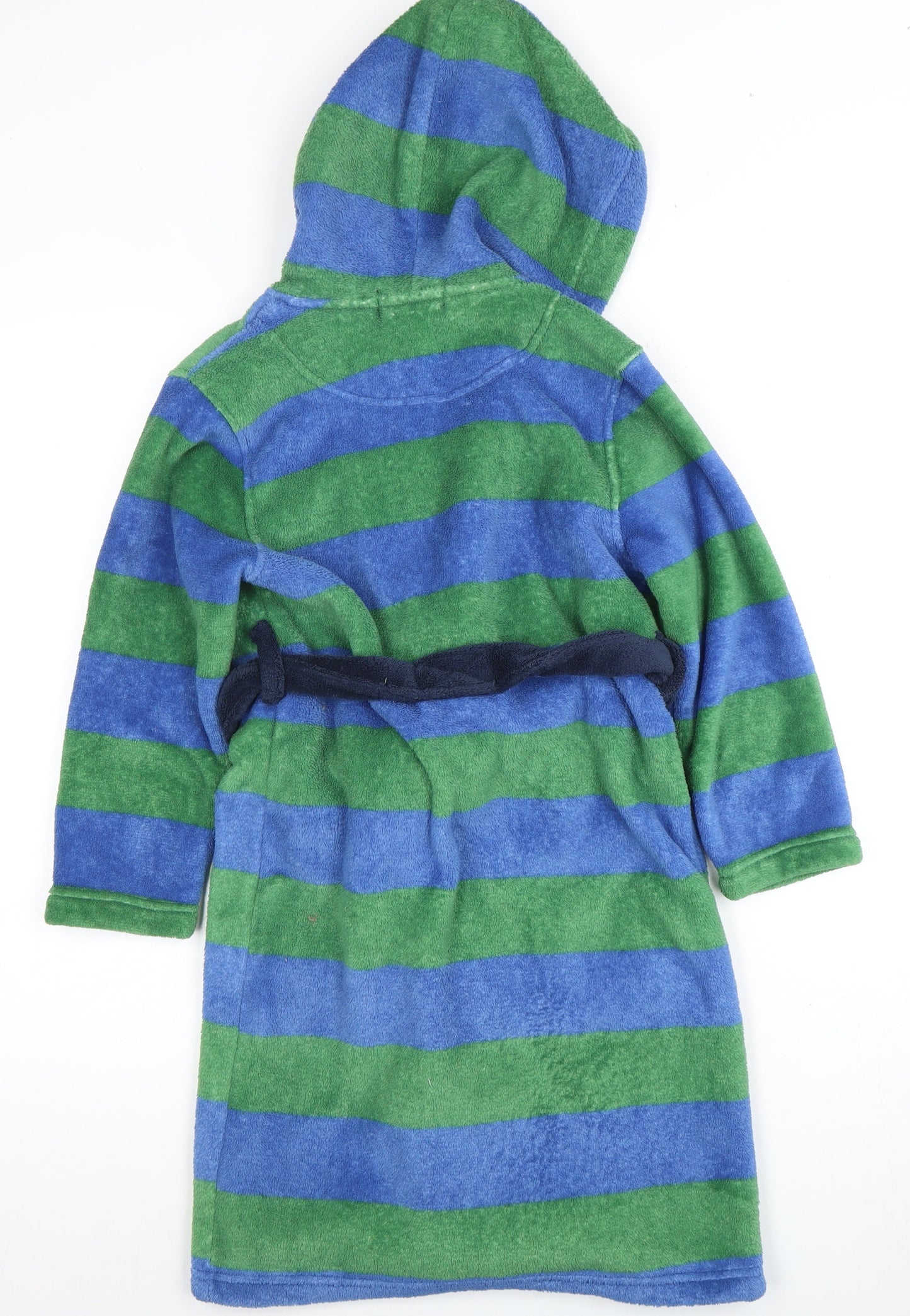 Joules Boys Blue and Green Striped Fleece Robe - Hooded & Belted 5-6 Years