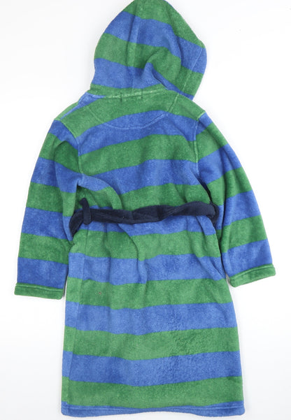 Joules Boys Blue and Green Striped Fleece Robe - Hooded & Belted 5-6 Years