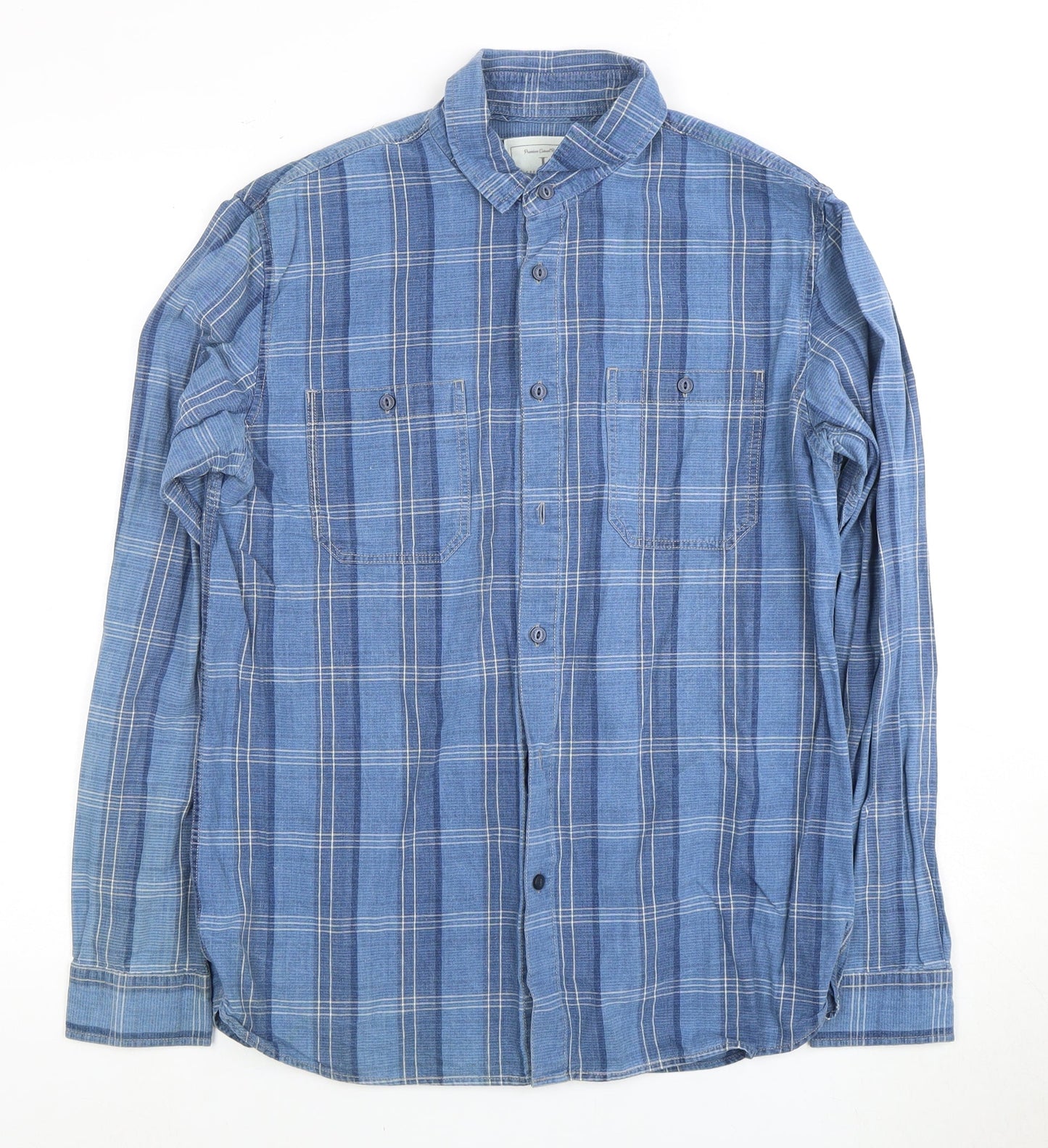 Jasper Conran Men's Blue Plaid Long Sleeve Shirt M