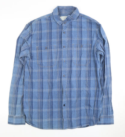 Jasper Conran Men's Blue Plaid Long Sleeve Shirt M