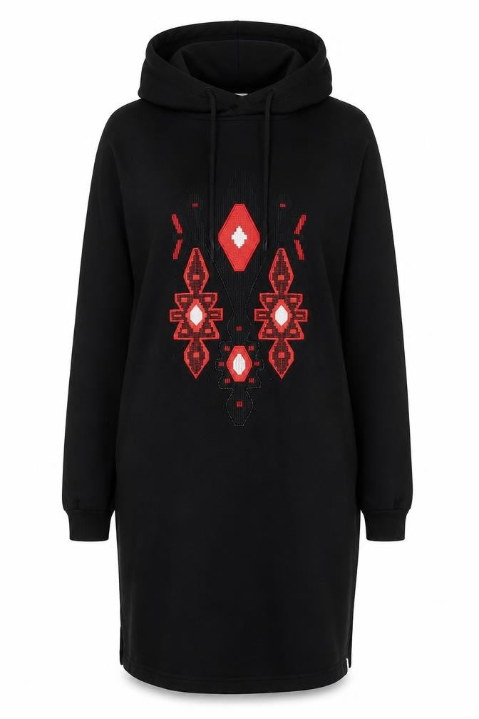 Front view of Billabong Black Hooded Dress M - Geometric Embroidery