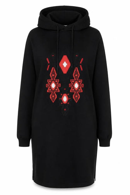 Front view of Billabong Black Hooded Dress M - Geometric Embroidery