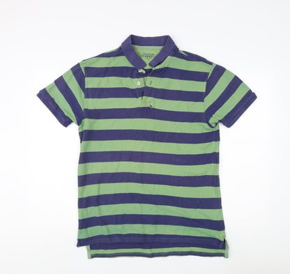 Charles Tyrwhitt Men's Green Striped Polo Shirt - Large