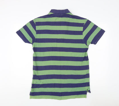Charles Tyrwhitt Men's Green Striped Polo Shirt - Large