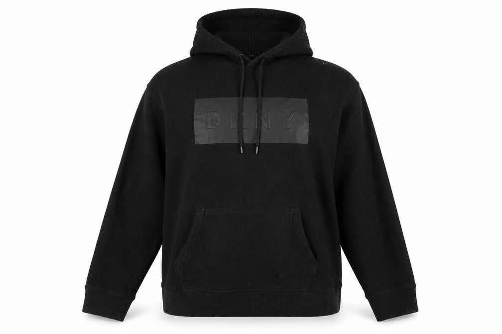 Front view of DKNY unisex black pullover hoodie xl - casual comfort