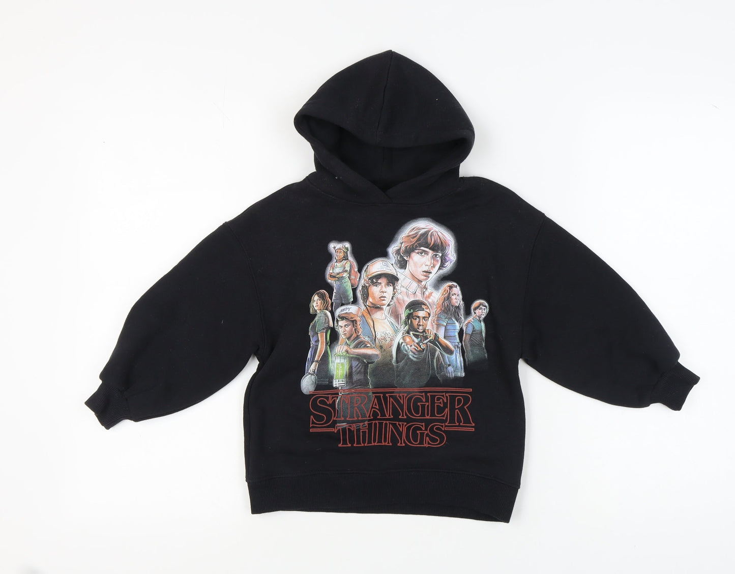 Zara Girls Stranger Things Black Pullover Hoodie, Size 6-7 Years