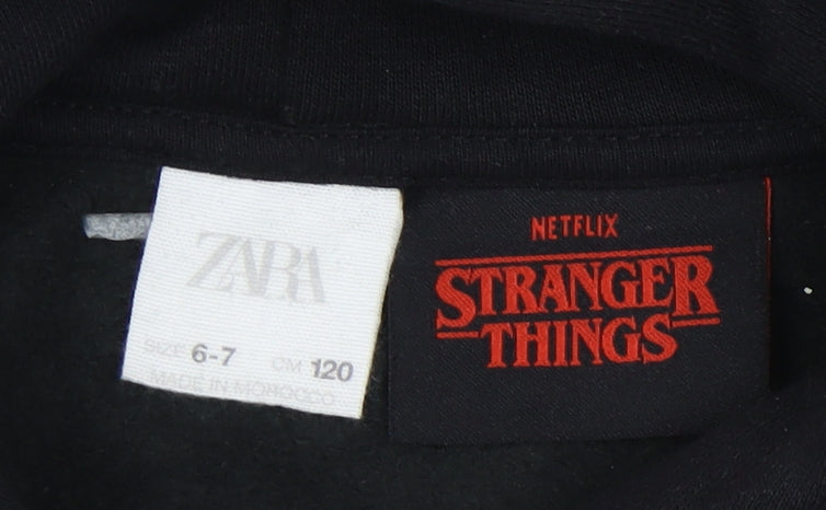 Zara Girls Stranger Things Black Pullover Hoodie, Size 6-7 Years