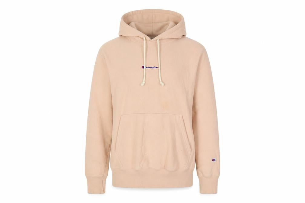 Front view of Champion Beige Pullover Hoodie Medium unisex