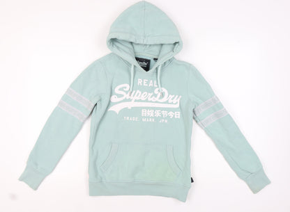 Superdry Women’s Green Hoodie Size 8 Pullover Fleece