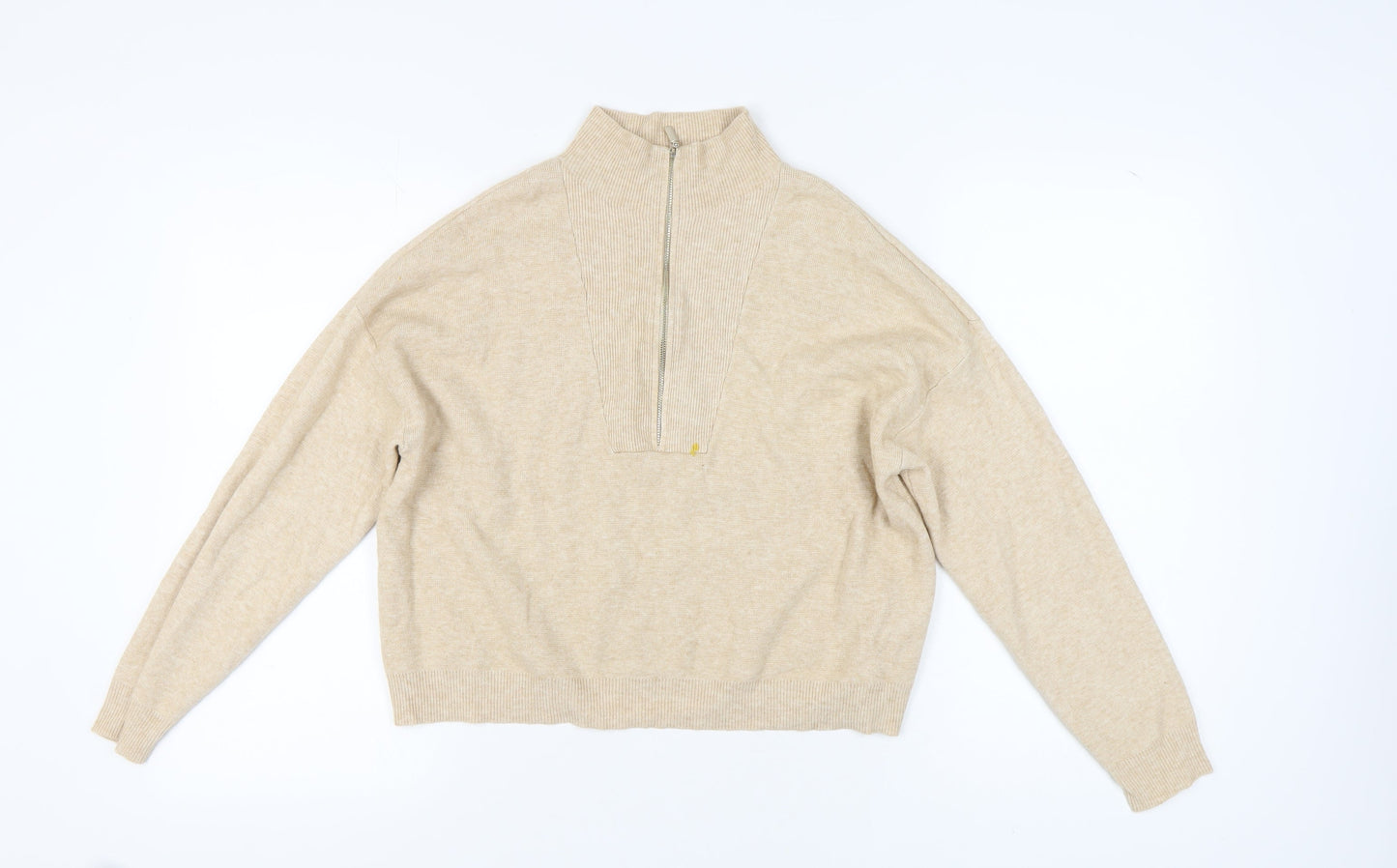 Womens UK Size 8 Stradivarius Beige 1/2 Zip Jumper