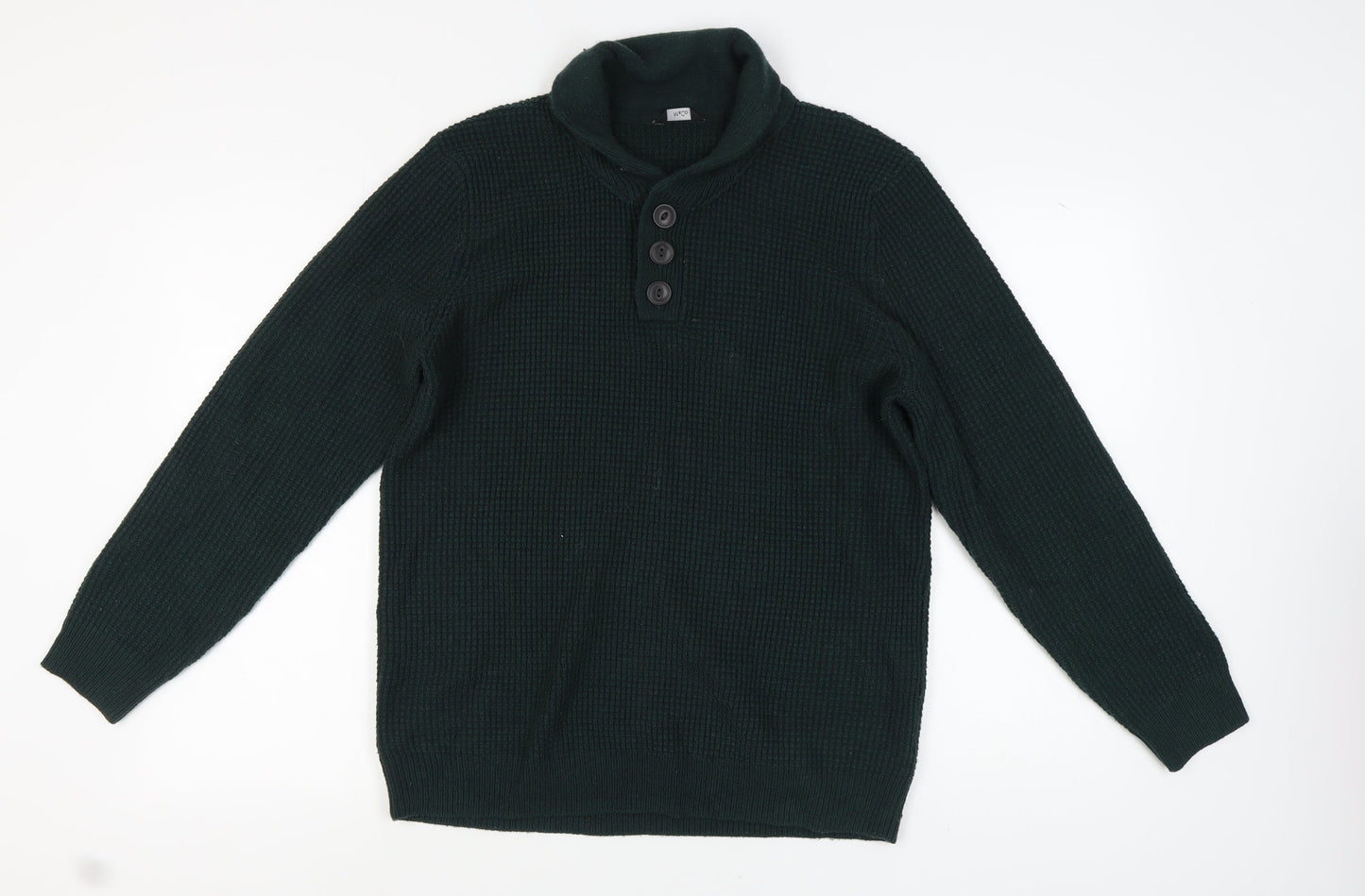 M&Co Men's Green Henley Jumper, Size L, Acrylic Wool Blend