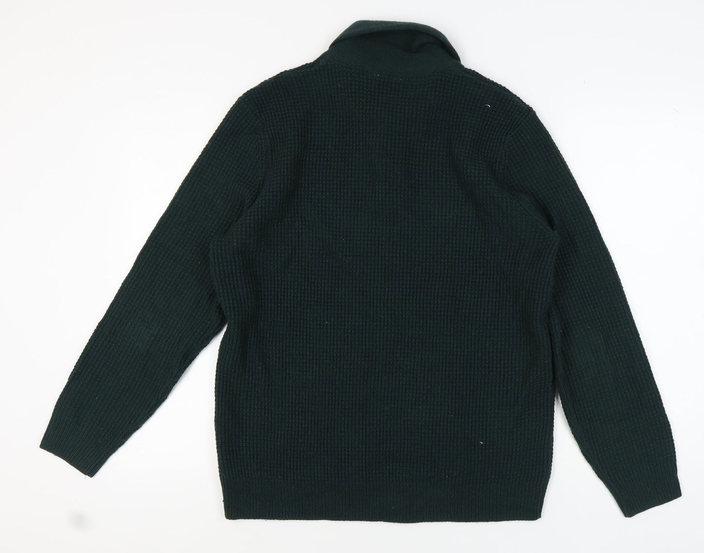 M&Co Men's Green Henley Jumper, Size L, Acrylic Wool Blend