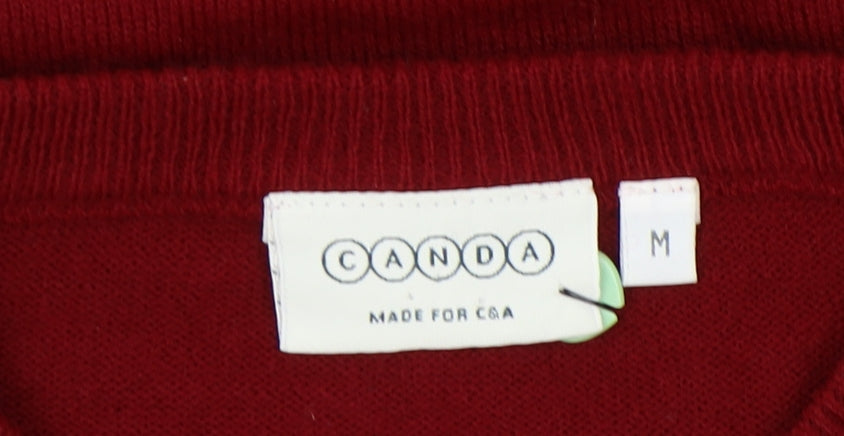 Canda Men's Red V-Neck Pullover Jumper Medium