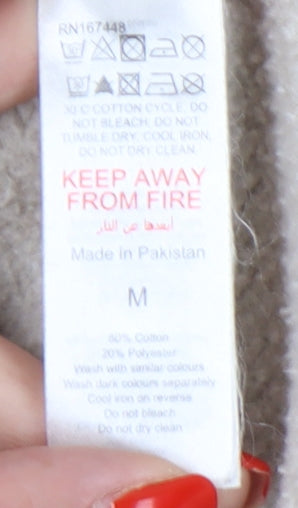 Boohoo Women Beige Hooded Pullover M