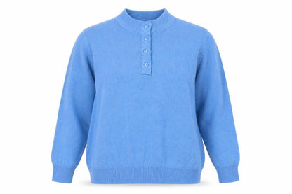 Womens UK Size XL Damart Blue Henley Jumper